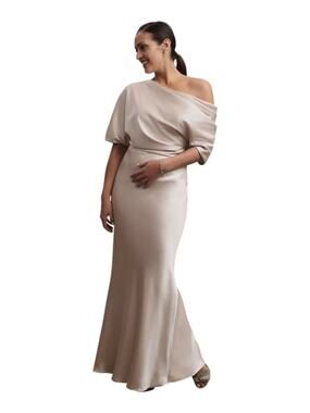 white bridesmaid dresses under 100 One Shoulder Mermaid Long Wedding Guest Dress US22W / Same as Picture Color:BABY BEIGE 71lzm Alexis Blue and White you can have your